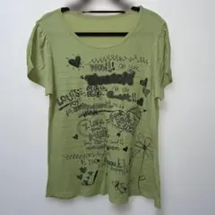 最安値❣️ライトグリーン 手書き風メッセージ 半袖Tシャツ トップス M