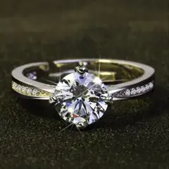 最高品質0.78ct czダイヤ 72面カット シルバーリング指輪 フリーサイズ