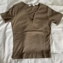 ブラウン クロスネック Tシャツ M