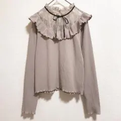 匿名⭐️トルテ リボンチョーカーフリルトップス 長袖ブラウス ピンクベージュ