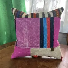 オールドキリムのクッションカバー　パッチワーク40cmx40cm