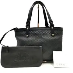 【日本限定】GUCCI トートバッグ レザー マイクロシマ ブラック ポーチ付き