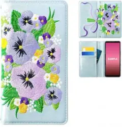 F-52B らくらくスマートフォン ケース 手帳型 パンジー ブルー