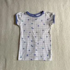 ピピロッタ　tシャツ　トップス　チェック柄 花柄 半袖　Tシャツ　青　Mサイズ