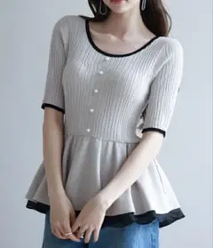 ペプラム　リブニット トップス