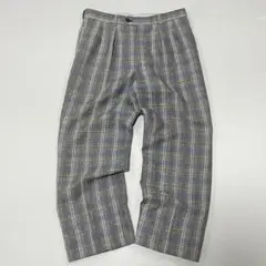 90s Vintage 2タック リネン グレンチェック スラックス ワイド