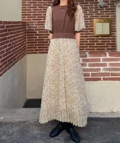 アビトーキョー ABITOKYO 花柄プリーツロングワンピース