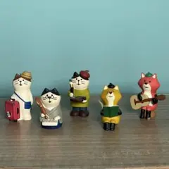 デコレ　猫とキツネのフィギュア5体セット