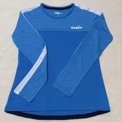 【新品】diadora ストライプ 長袖Tシャツ 青 M テニスウェア