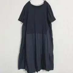 【TRUBE】半袖カットソーワンピース ロング丈 ブラック M〜L