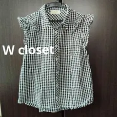 【本日限定価格】 closet 白黒ギンガムチェック フリルノースリーブブラウス