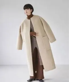 TODAYFUL ノーカラーボアロングコート 36