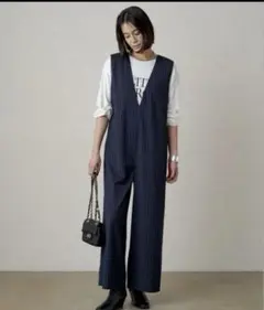 新品　Loungedress ラウンジドレス　Vオールインワン　ネイビー
