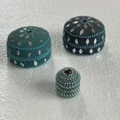 3個セット 青 緑 幾何学模様 小物入れ