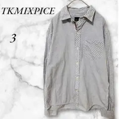 TKMIXPICE　ビジネスシャツ　カジュアル　長袖　チェック　３　ブルー