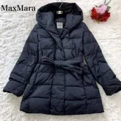 【美品】MaxMara ダウンコート ベルデッドコート フード付 38 ブラック
