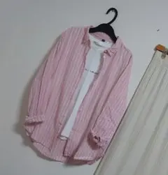 ストライプシャツ*ピンク*カジュアル*羽織*