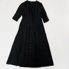 ルイルエブティック プリーツ シャツワンピース ストレッチ 黒 M