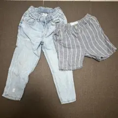 ZARA デニムパンツとストライプショートパンツセット