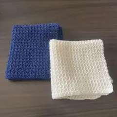 レースハンカチ　編み物 ネイビーとアイボリー
