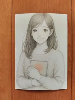 美少女イラスト モノクロポートレート セーター姿 本を持つ ⑨