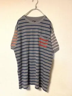 バークマン ブラザーズ マルチ ボーダー クレイジー ポケット Tシャツ M