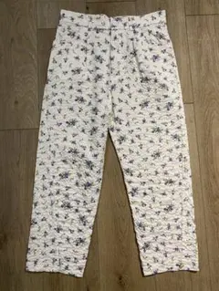 ZARA 花柄　クロップドパンツ ホワイト　ハイウエスト　M