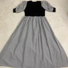 美品✨ストライプ 半袖ロングワンピース　サイズF パフスリーブ