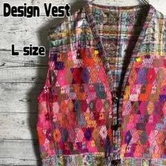 デザインベスト 総柄 刺繍 エスニック カラフル 個性派　フォークロア