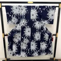 浴衣 藍染 注染染め 大輪の乱菊 スモールサイズ 着物 木綿 RK-5925x