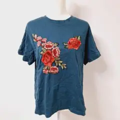 スクロール/Scroll 刺繍 花柄 半袖 カットソー【3L】グリーン Tシャツ