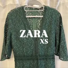 【美品】【結婚式ドレス】ZARA ダークグリーン レース ワンピース