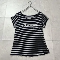 【ブランシック】Tシャツ ボーダー柄 半袖 文字プリント M相当