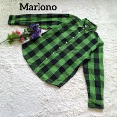 Marlono【ブロックチェック】【コットン100%】グリーン長袖シャツ