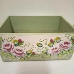 薔薇ト一ルペイント木製小物入れ