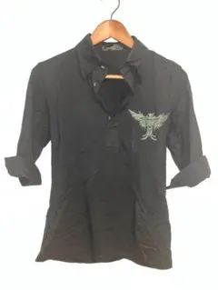 五分丈バックプリントラメポロシャツ 黒 サイズM Black Baccara