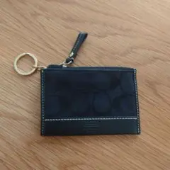COACH コーチ　ブラック レザー コインケース　キーリング　黒