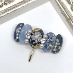 ポニーフック　ヘアカフ　ハンドメイド　大（ブルー系）