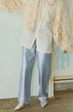 【エルガール】ELLE girl 箔ストレートデニムパンツ　Lサイズ