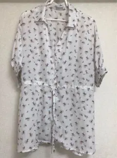 チュニック 5分袖 M 花柄 ホワイト