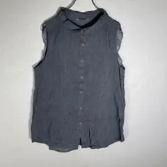【Navy】袖なしカットソー　『L』　グレー　ベスト　コットン　袖なしシャツ