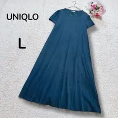 【ユニクロUNIQLO】エアリスコットン　Aラインロングワンピース　グリーン　L