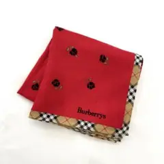 Y2504-375【美品】Burberrys　バーバリー　ハンカチ　花柄　レッド