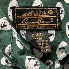 80s 黒タグ Eddie Bauer Mグリーンシャツ