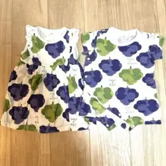 ぶどう柄　姉弟　リンクコーデ　ワンピース＆ロンパース　着画