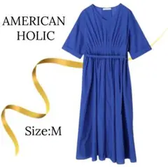 ★極美品★アメリカンホリック　ワンピース　ロング　マキシ　Vネック　ブルー