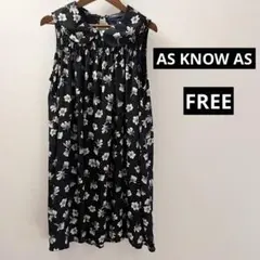 AS KNOW AS 花柄ノースリーブチュニック　ワンピース　黒　襟付　金ボタン