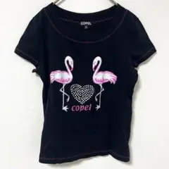 a734 copel フラミンゴ　スパンコール　キラキラ　Tシャツ　黒Tシャツ