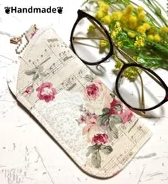メガネケース ❦薔薇と五線譜❦ナチュラル❦クラッシックローズ❦