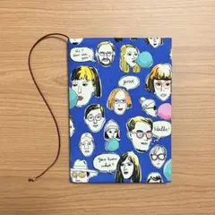 《 四六判》ブックカバー ハンドメイド ファニーフェイス ブルー